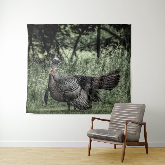 In the Woods- Sage Green B&W Poster Tapestry (In Situ (Horizontal))