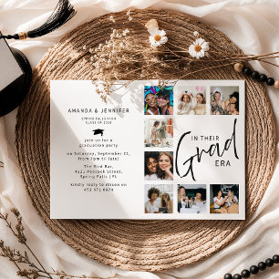 In Their Grad Era Photo Collage Joint Graduation Invitation