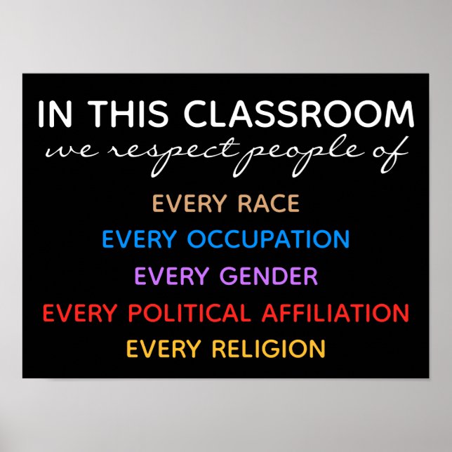 In this Classroom We Respect All Motivational Poster (Front)