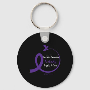 In This Family Nobody Fights Alone Purple Epilepsy Keychain