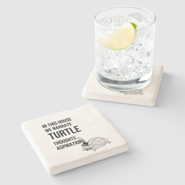 IN THIS HOUSE Funny TURTLE lovers quote Stone Coaster (Side)