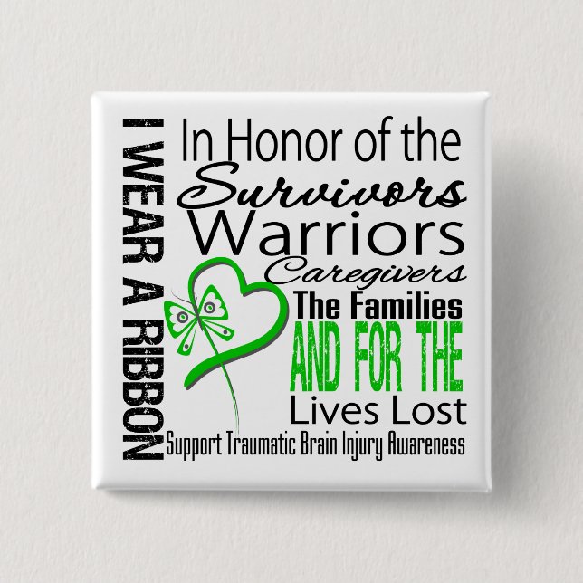 In Tribute Collage Traumatic Brain Injury 2 Inch Square Button (Front)