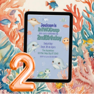 In TWO Deep, Blue Under the Sea 2nd Birthday Invitation