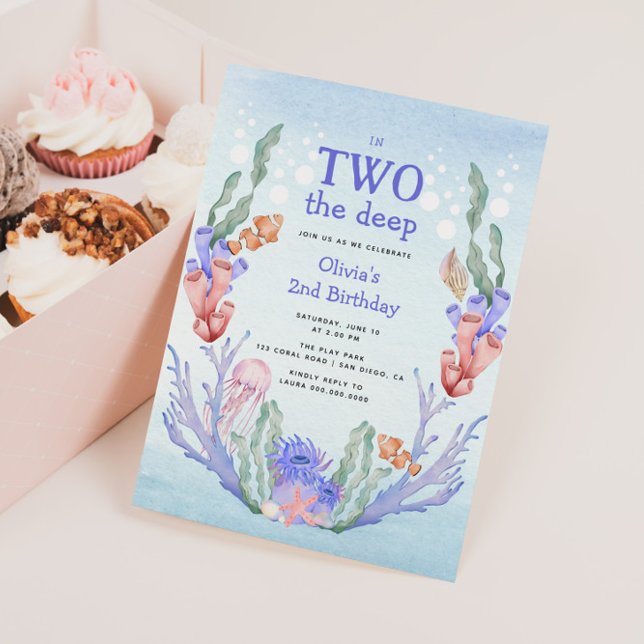 In Two The Deep Coral Reef 2nd Birthday Invitation (Creator Uploaded)