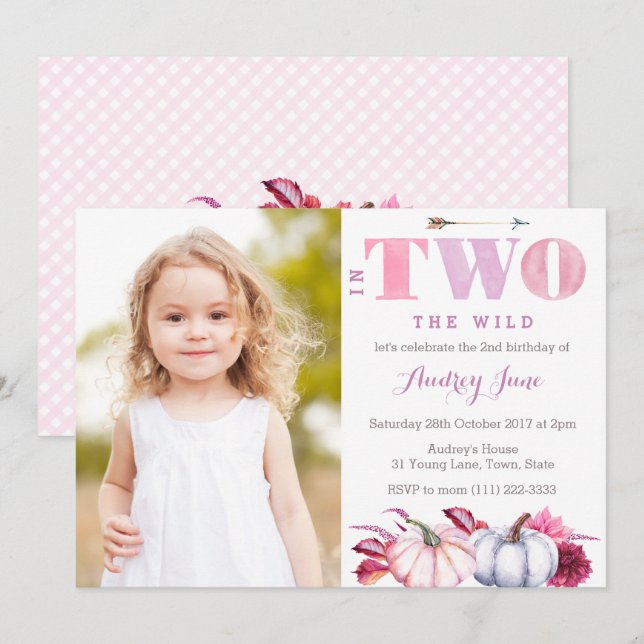 In TWO the wild 2nd Birthday invites with Pumpkins (Front/Back)