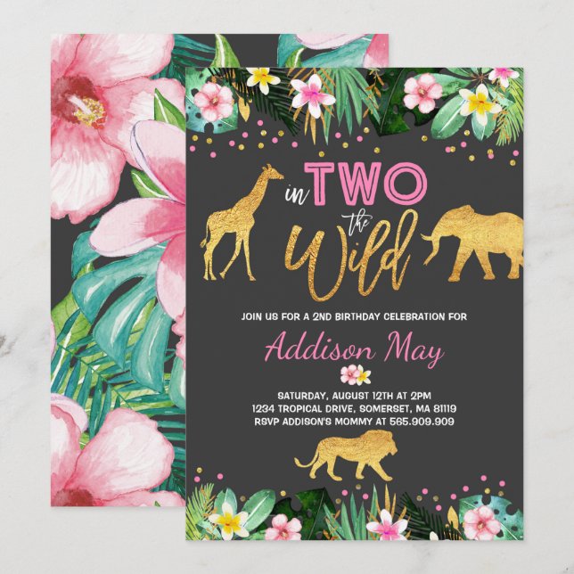 In Two The Wild Birthday Invitation Jungle Animals (Front/Back)