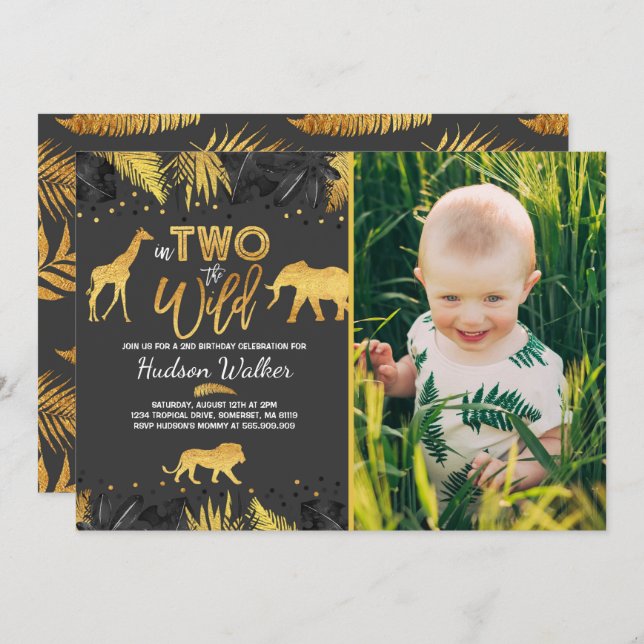 In Two The Wild Birthday Invitation Jungle Animals (Front/Back)