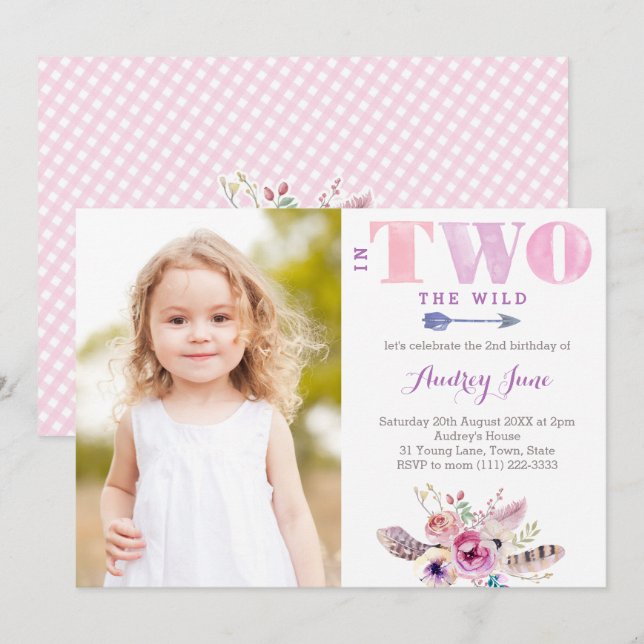In TWO The Wild Bohemian 2nd Birthday Party Photo Invitation (Front/Back)