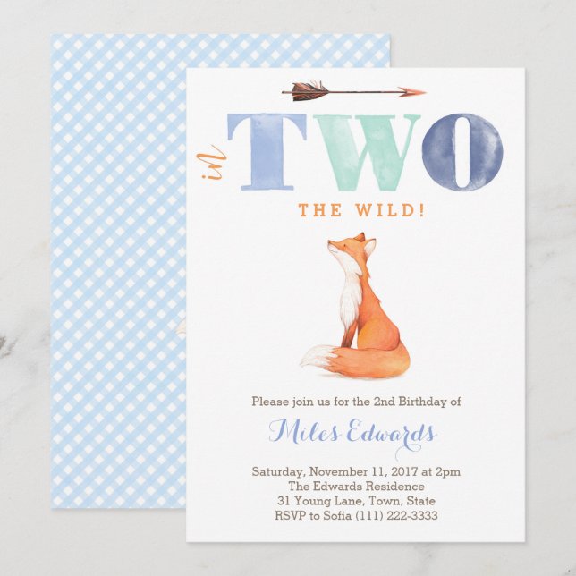 In TWO the woods! Wild Fox 2nd Birthday for Boy Invitation (Front/Back)