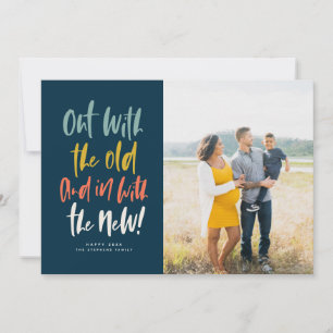 In with the new colourful happy new year photo car holiday card