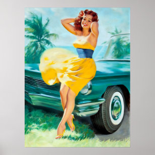 Redhead Pinup Fishing Girl Poster Print to Frame 1940s Wartime