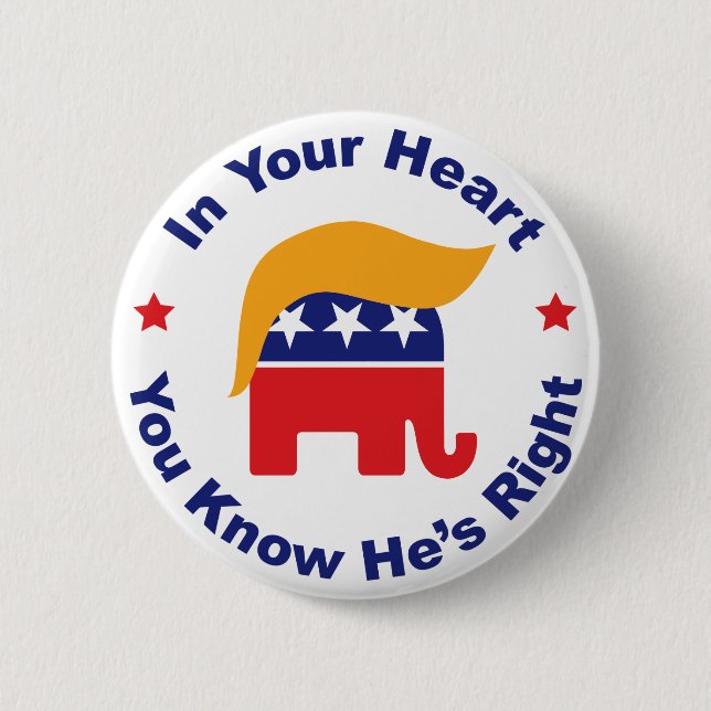 In Your Heart You Know He's Right - Donald Trump 2 Inch Round Button (Front)