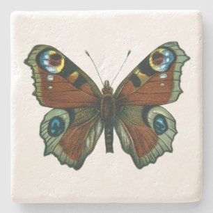 Inachis io - The European Peacock Butterfly Stone Coaster