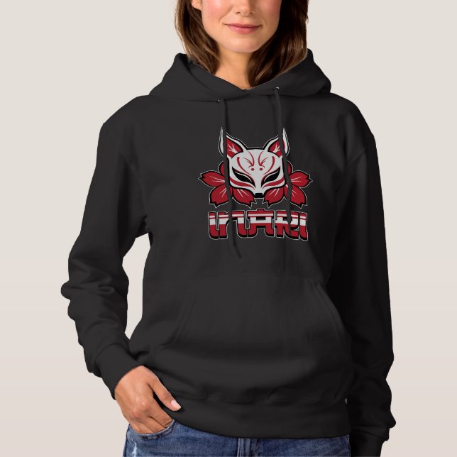 Inari Cute Red Fox Japanese Shrine Mask Hoodie (Front)
