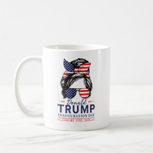 Inauguration Day 2025 Funny Trump Girl Messy Bun Coffee Mug