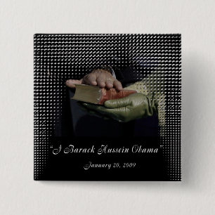 INAUGURATION DAY: BARACK HUSSEIN OBAMA 2 INCH SQUARE BUTTON