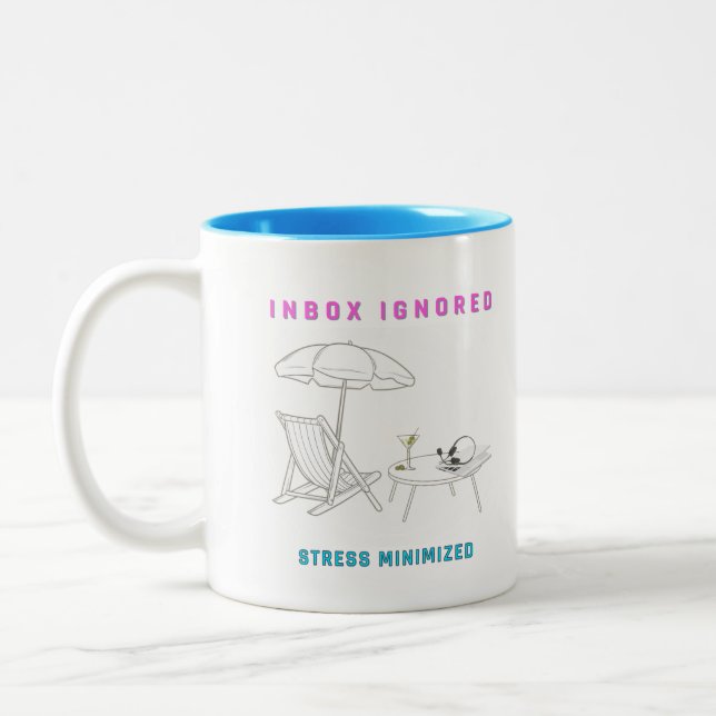 Inbox Ignored, Stress Minimized Two-Tone Coffee Mug (Left)