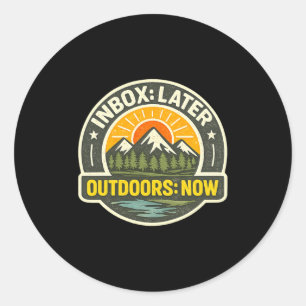 Inbox later outdoors vintage adventure design long classic round sticker