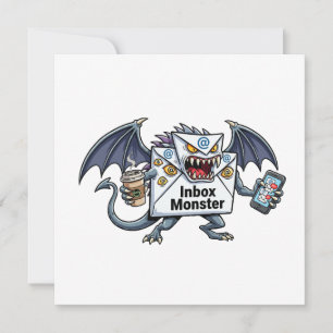 Inbox Monster Email Overload Funny Graphic Invitation