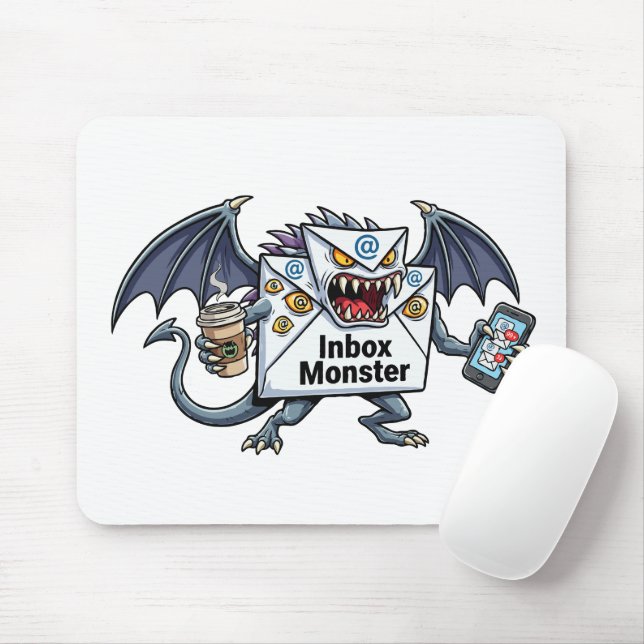 Inbox Monster Email Overload Funny Graphic Mouse Pad (With Mouse)