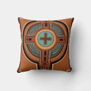 Inca Cross Pattern reds and yellows Throw Pillow