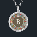 Inca Pattern Round Frame Initial Silver Plated Necklace<br><div class="desc">Ornate Inca pattern surrounds your initial.</div>