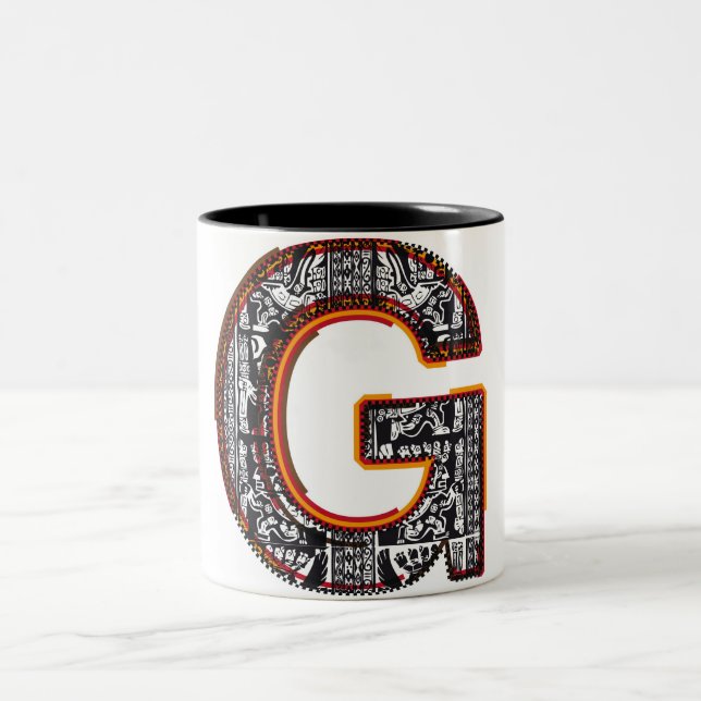 Inca`s font, Letter G Two-Tone Coffee Mug (Center)