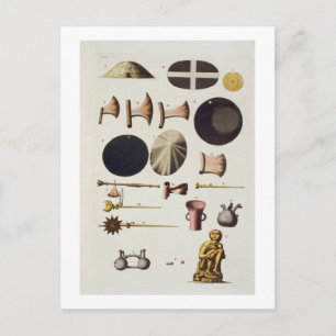 Inca tools and artefacts, Peru, from 'Le Costume A Postcard