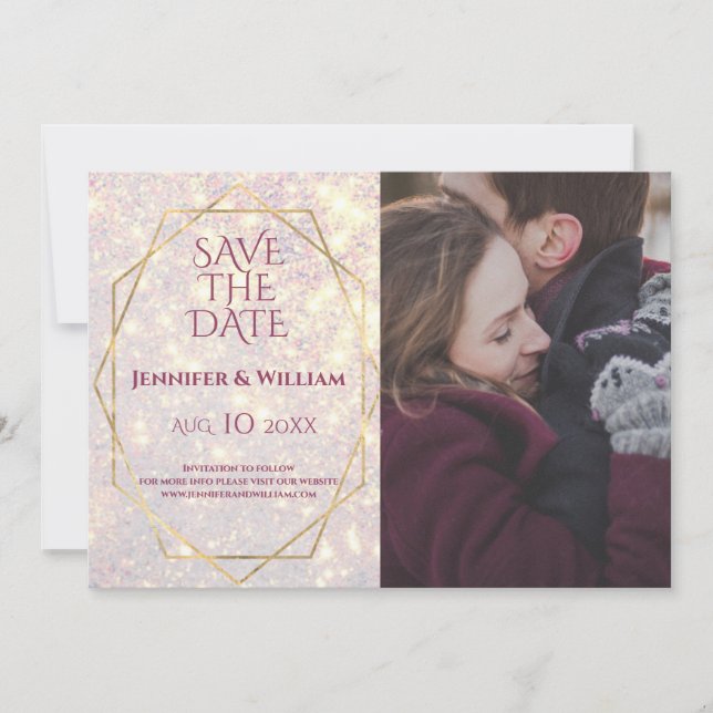 Incandescent Pink Lavender Glitter Wedding Save The Date (Front)