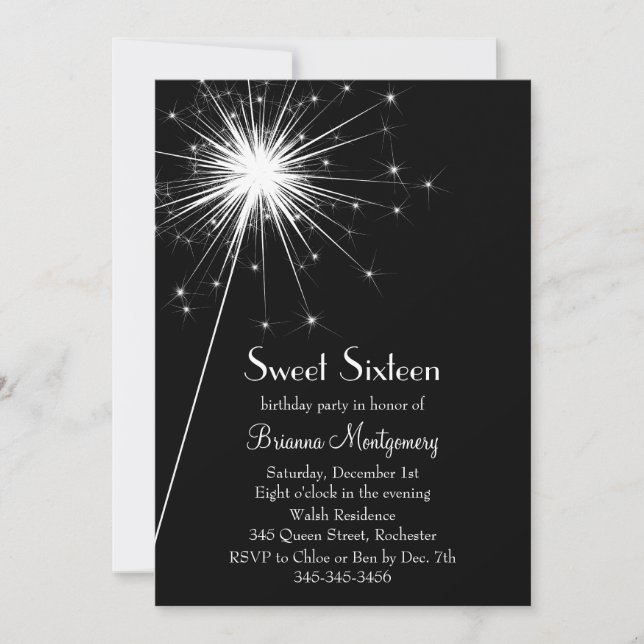 Incendie de l'Sweet sixteen de Sparkles Invitation (Devant)