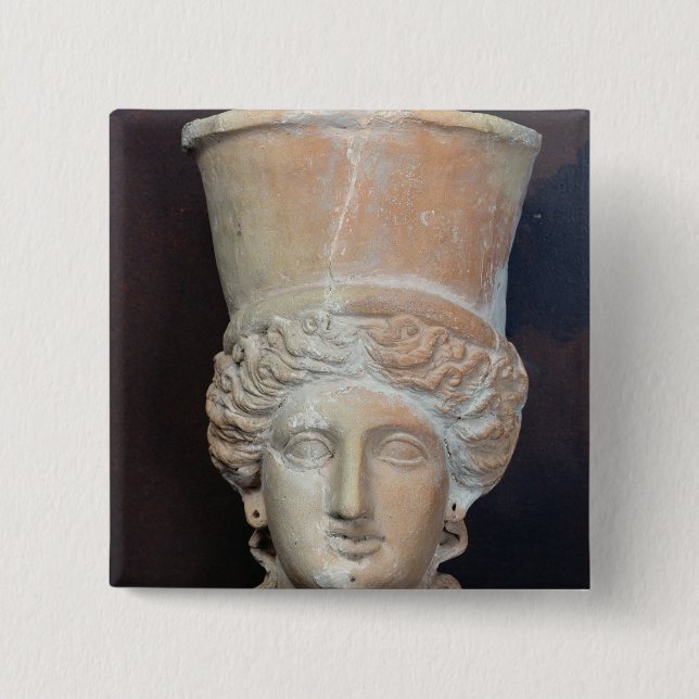 Incense burner of the head of a female 2 inch square button (Front)