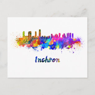 Incheon skyline in watercolor postcard