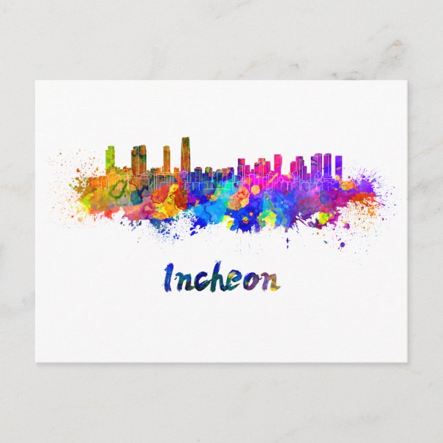 Incheon skyline in watercolor postcard (Front)