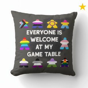 Inclusive Board Game LGBTQ Pride Flag Meeples  Throw Pillow