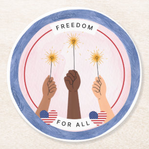 Inclusive Fourth of July - Freedom for All Round Paper Coaster