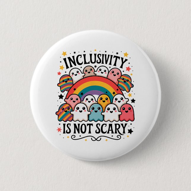 Inclusivity Is Not Scary – Cute Ghost Welcome Here 2 Inch Round Button (Front)