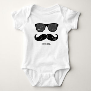 incognito - funny moustache and pink shades baby bodysuit