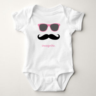 incognito - funny moustache and pink shades baby bodysuit