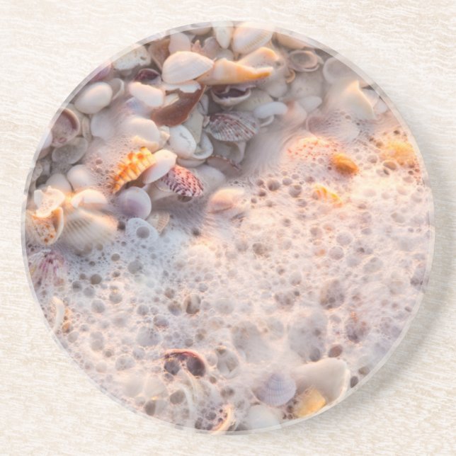 Incoming Surf And Seashells On Sanibel Island Coaster (Front)