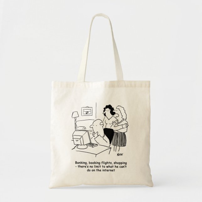 Incompetent man at computer. Funny Bag (Front)