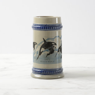 Incredible Black and White Watercolor Orcas Beer Stein