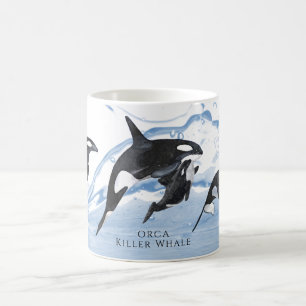 Incredible Black and White Watercolor Orcas Coffee Mug