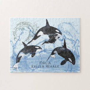 Incredible Black and White Watercolor Orcas Jigsaw Puzzle