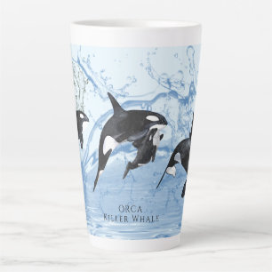Incredible Black and White Watercolor Orcas Latte Mug