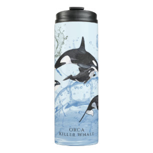 Incredible Black and White Watercolor Orcas Thermal Tumbler