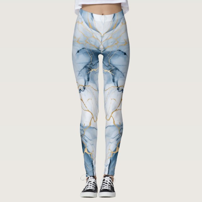 Incredible Colour Print  Light Blue Marble Leggings (Front)