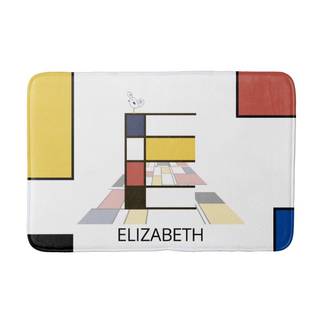 Incredible Neoplasticism Art Monogram. Letter E Bath Mat (Front)