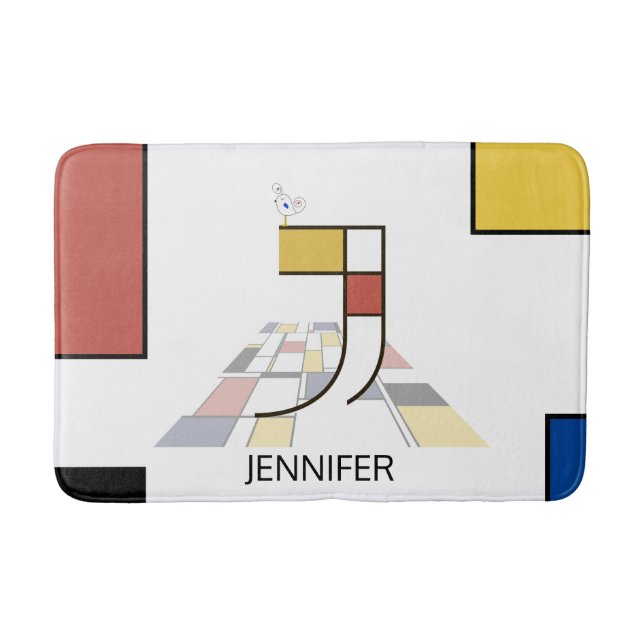 Incredible Neoplasticism Art Monogram. Letter J Bath Mat (Front)