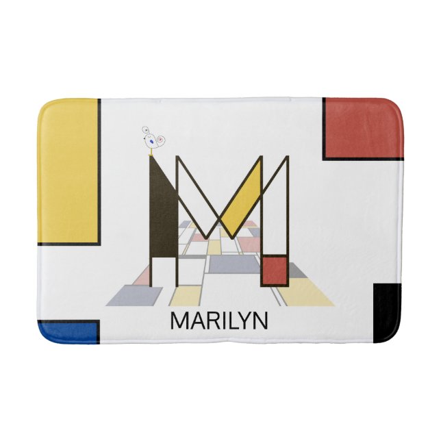 Incredible Neoplasticism Art Monogram. Letter M Bath Mat (Front)