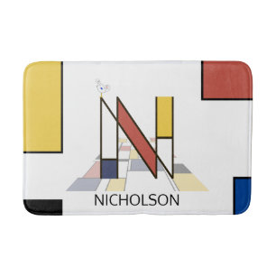 Incredible Neoplasticism Art Monogram. Letter N Bath Mat